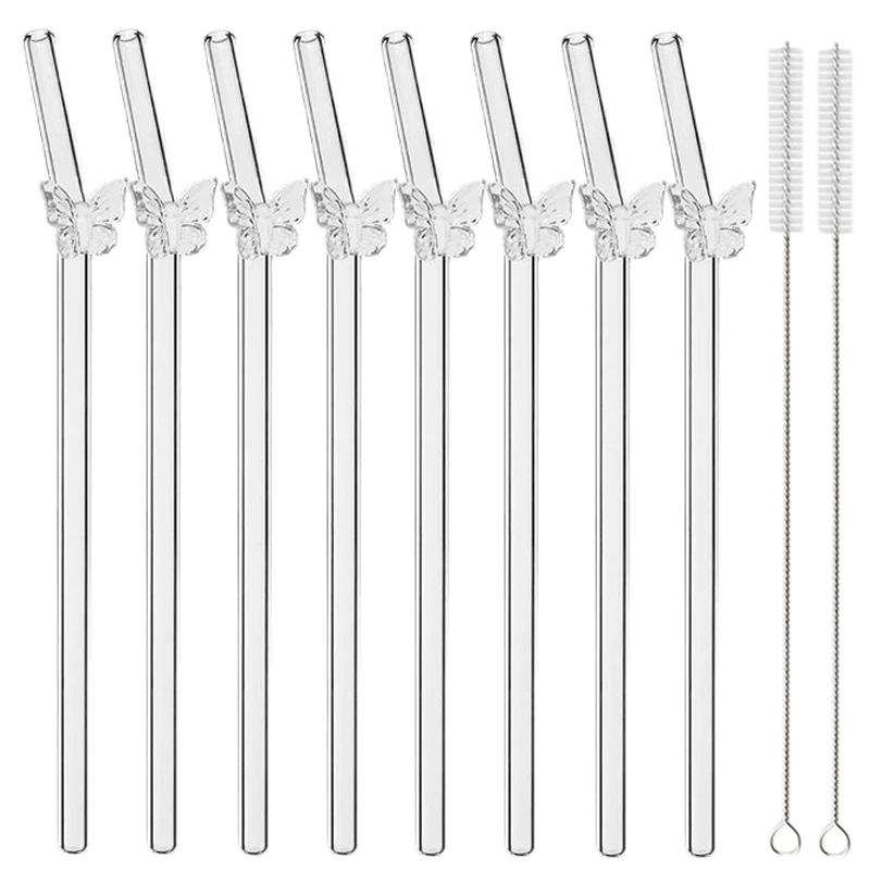 8Pcs Glass Smoothie Straw, Reusable Clear Drinking Straws for Smoothie Milkshakes Environmentally Friendly Drinkware Straw