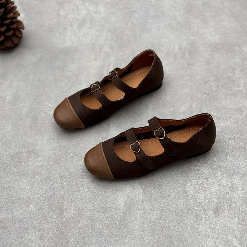 Pravé kožené boty, jaro/léto, vintage, ručně vyrobené, čtvercové, ploché, měkké hovězí boty pro ženy