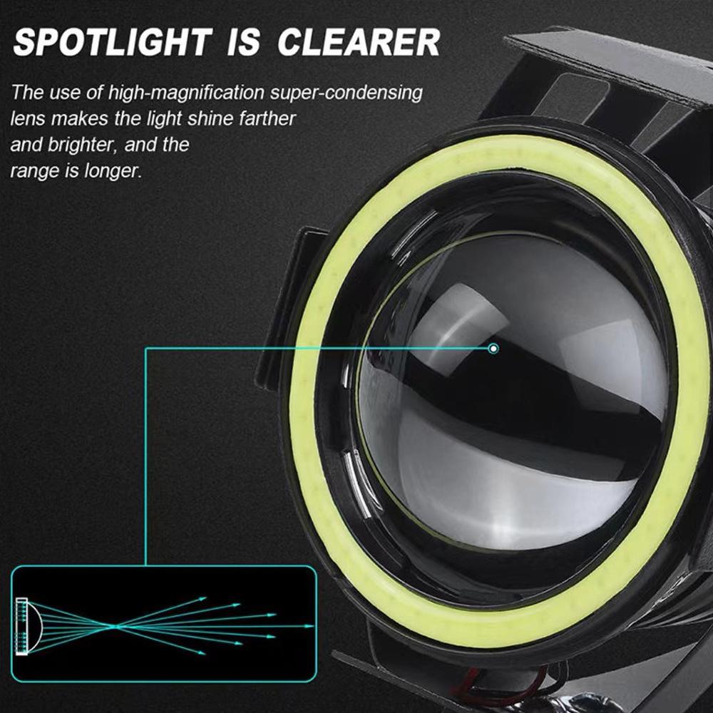 LED Motorcycle Angel Eyes Motorbike LED Auxiliary Lamp U7 Headlamp Spotlights Motorcycle Headlights Super Bright 125W 2Pcs/set