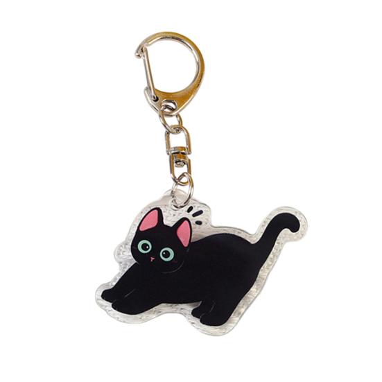2D Flat Acrylic Cat Charm Keychain Pendant Black Cat Hanging