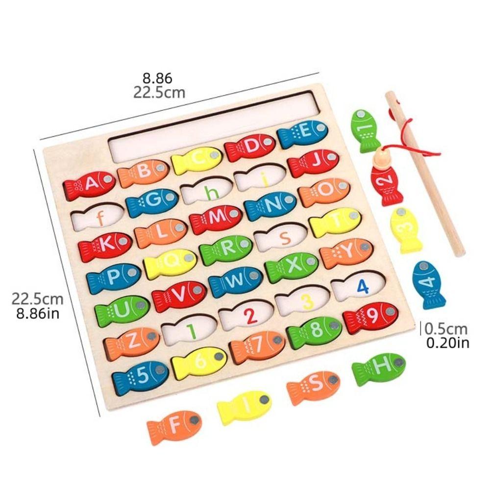 Wooden Kids Fishing Toys Early Educational Fishing Game Toy Letter Number Puzzle  Gift For Kids