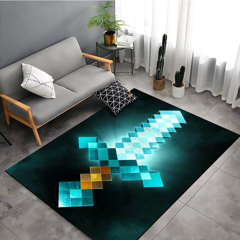 1PC Interessant Gepixeld Zwaard Print Tapijt Modern Huisdecor Gebiedskleed voor Slaapkamer Woonkamer Bedzijde Sofa Vloermat Leuk Cadeau