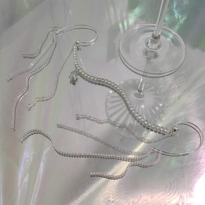 Bling Rhinestone Long Chain Tassels Pendant Face Jewelry for Women Party Accessories Crystal One Row Face Chain Jewelry