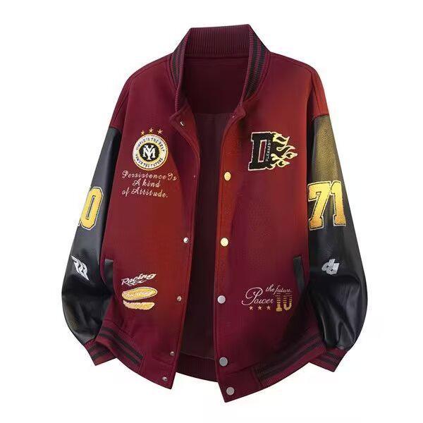 Tide Brand AC Milan Embroidered Leather-Sleeve Versatile Baseball Jacket