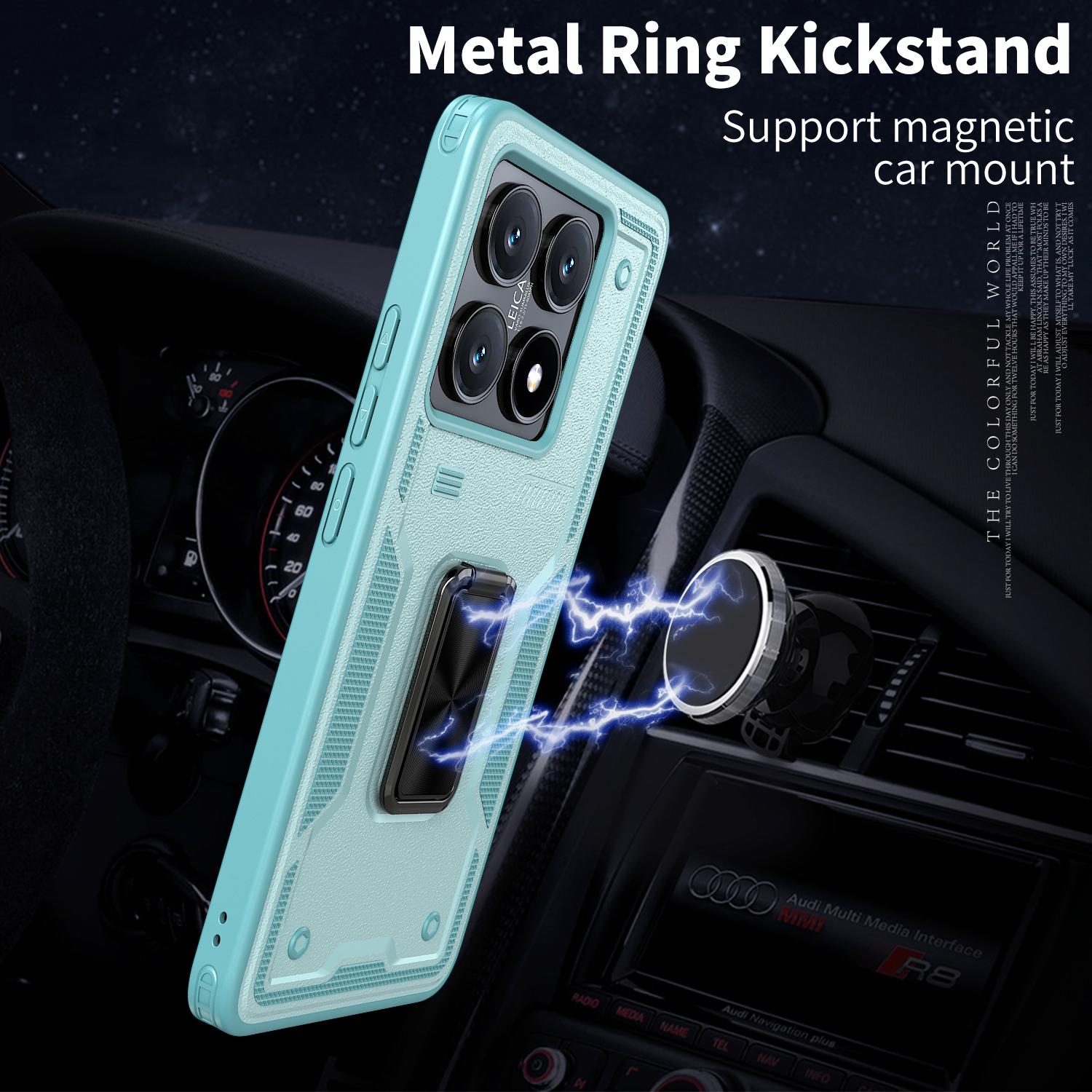 

For Xiaomi 14T Pro Case Ring Kickstand Anti-Drop PC+TPU Phone Cover Baby Blue