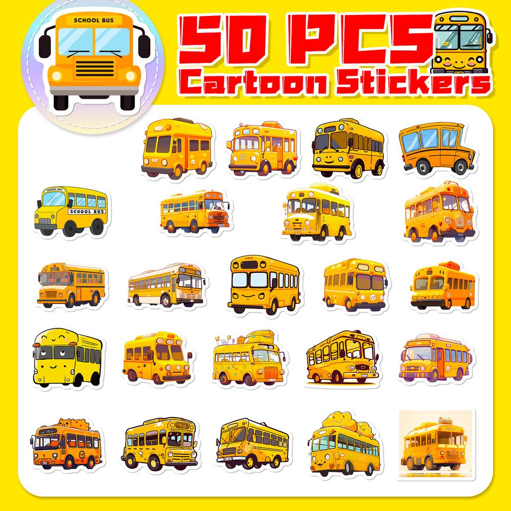 50 Cartoon School Bus Stickers Creative Cartoon Cute Yellow School Bus Graffiti Stickers Student Children