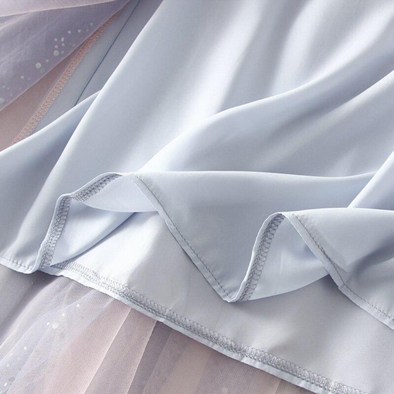 Qooth Women Shiny Fairy Tulle Gauze Skirt Elegant Sweet Elastic Waist Midi Mesh Skirt Ankle Length QT2201