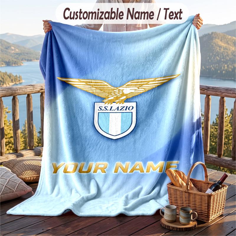 Flannel Blanket Lazio FC Print Custom Name Text Soft Throw for Sofa Bed