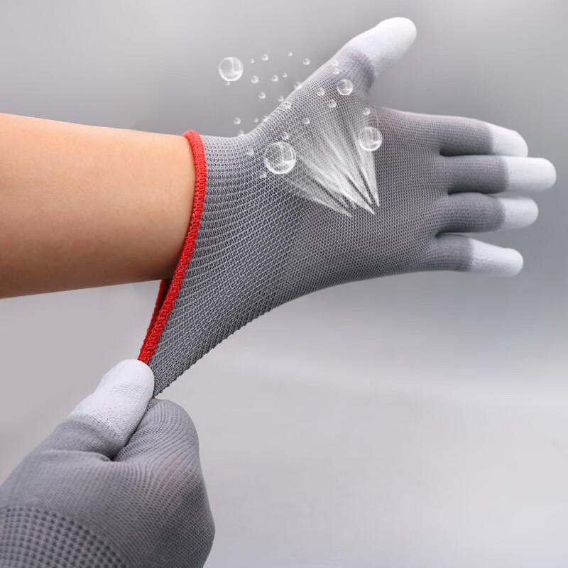 PU Coated Nylon Gloves, Protective Work Wear, Abrasion-Resistant, for Handling And Packaging, Thin Rubber Gloves, Sun-Protective, Gray/12 Pairs/S