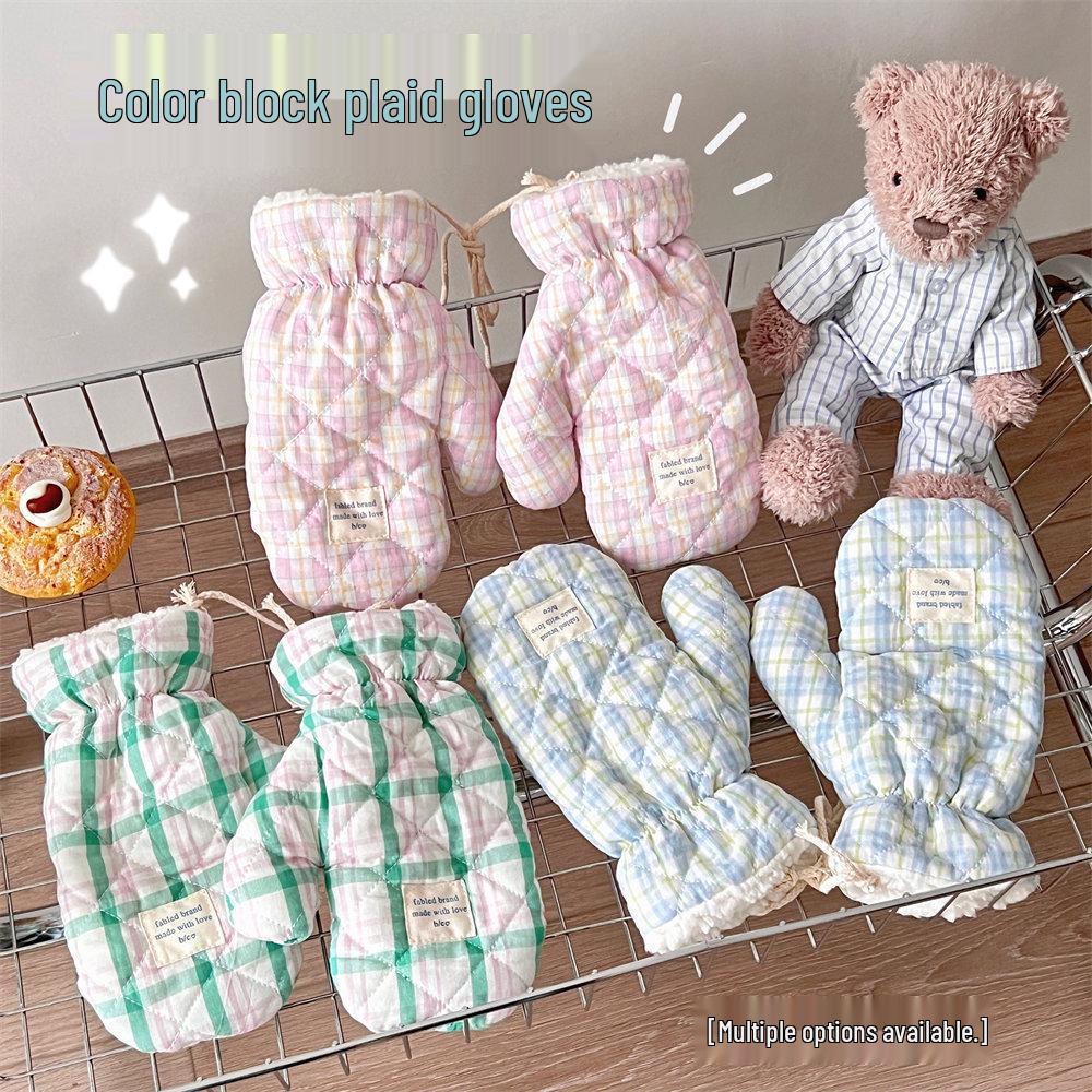 Korean Cute Winter Gloves & Neck Warmer: Thick Velvet for Women & Men, Ideal for Cycling & Riding, Perfect for Students' Cold Protection