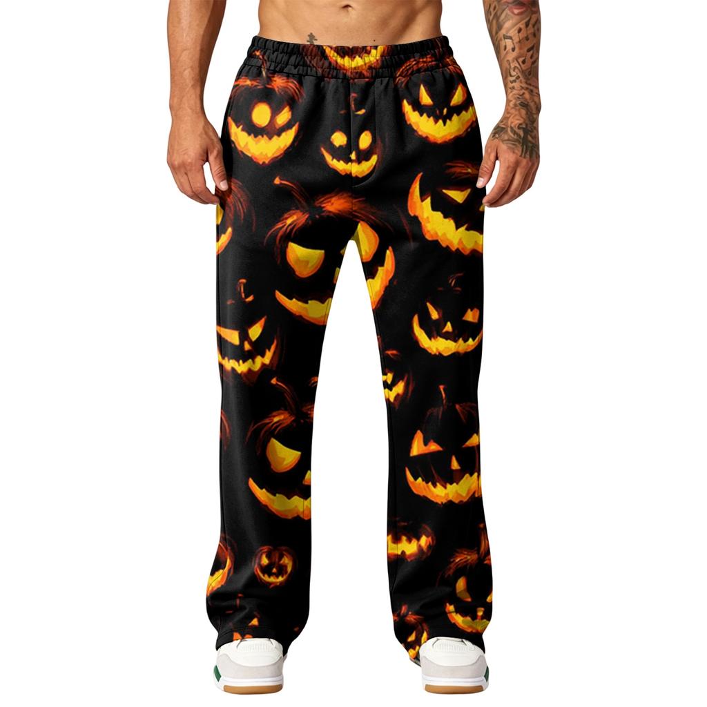 Men's Loose Fit Wide Leg Joggers with Pockets, Athletic Casual Printed Sweatpants