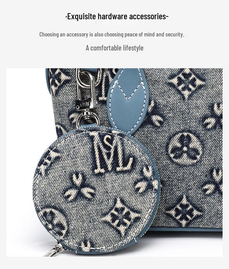 Trendy Women's Washed Denim Shoulder Crossbody Tote Bag