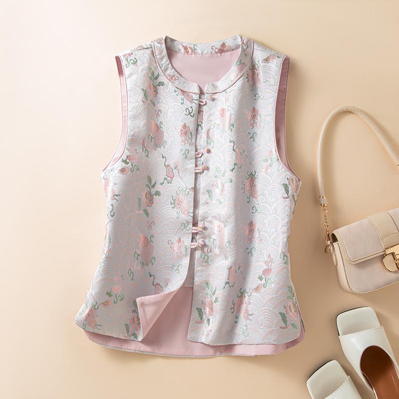 2026 Spring High-End Women s Tang Suit Sleeveless Silk Vest Medium