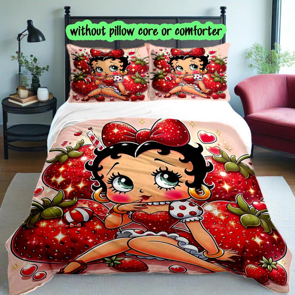 Betty Boop Duvet Cover Set - 3pcs Polyester Bedding Set with Digital Print, All-Season Cozy Bedroom Accessory