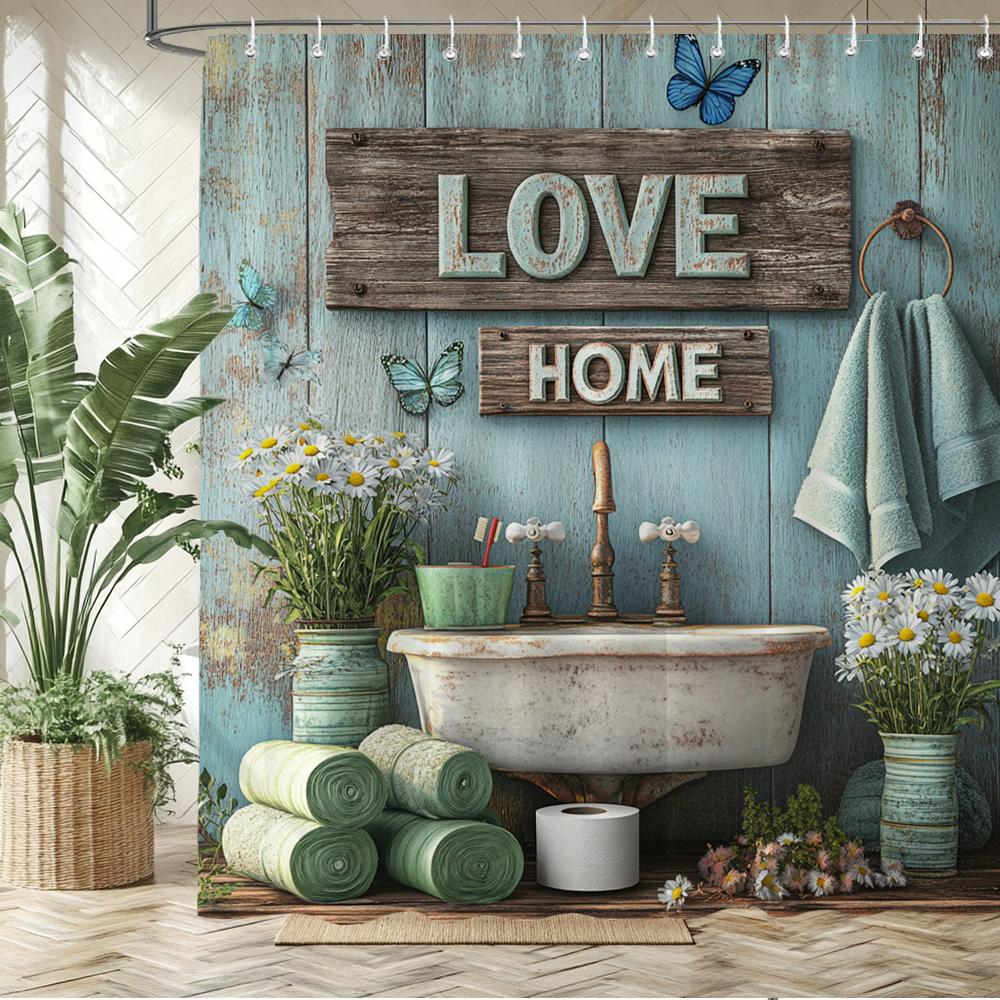 Watercolor red roses flowers and butterflies Shower Curtain Bath Curtain Printing Bathroom Curtains for Home decoration curtain