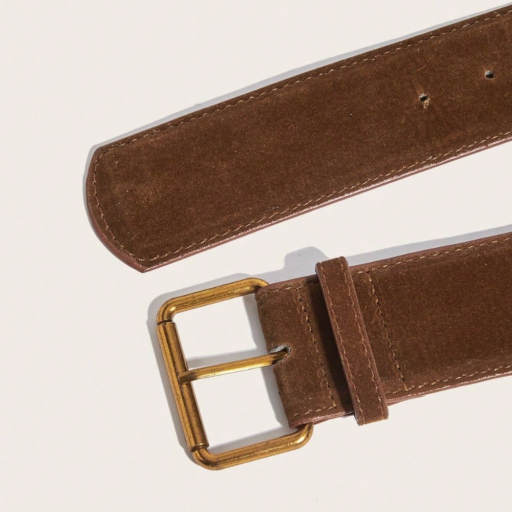 Square Buckle Head Wide Belt Fashionable Versatile Belt Women's Retro Belt