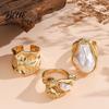 Female Ring 3Pcs Baroque Faux Pearl Vintage Adjustable Opening Alloy
