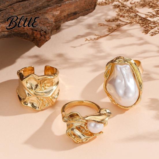 Female Ring 3Pcs Baroque Faux Pearl Vintage Adjustable Opening Alloy