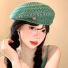 Japanese Style Hollowed Out Beret Hat Fresh Color Thin Weave Painter Hat Vintage Crochet Knitted Elegant Beach Cap Women Girls