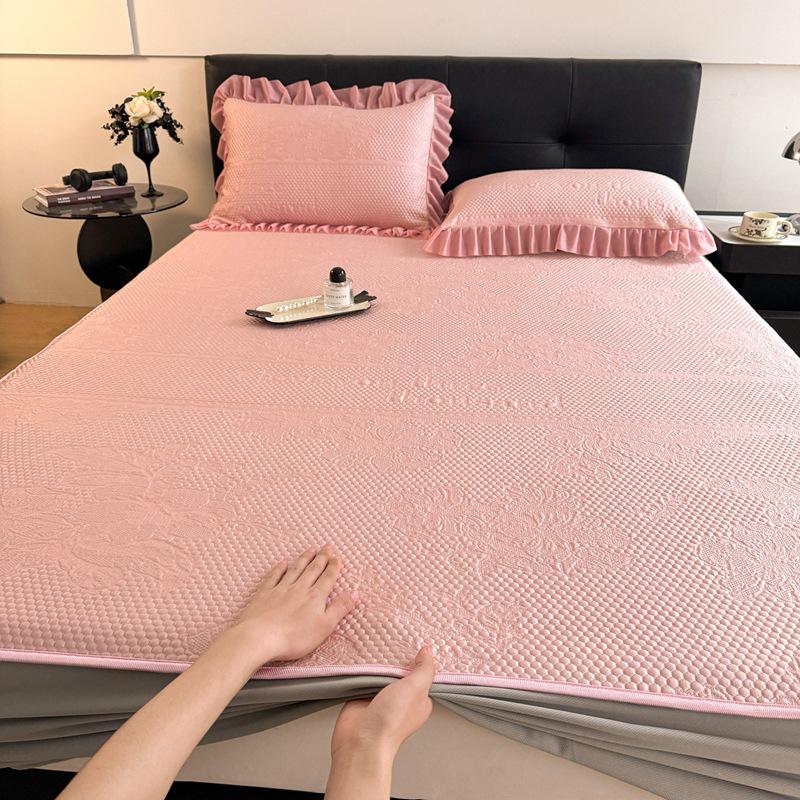 Premium A-Class Mother & Baby Cooling Ice Bean Jacquard Bed Sheet - Summer Breathable, Non-Slip, Soft Mat Pair of Pillowcases