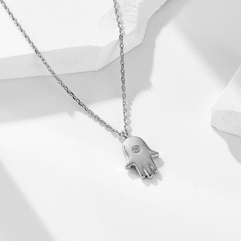 Hip Hop Ins Style Zircon Fatima Hand Pendant Necklace Unique Clavicle Chain Women