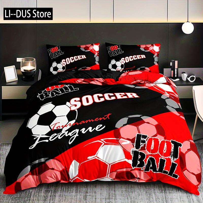 

3-Piece Soccer Frenzy Duvet Cover Set - Soft Microfiber Bedroom Decor With Vivid 3D Sports Pattern - No Core, Includes 1 Duvet 135x200cm