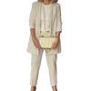 Costume Décontracté pour le Travail Ensemble Tailleur Élégant pour Femme d'Affaires avec Manteau à Revers Bouton Unique Pantalon Droit Taille Haute Long pour Ol