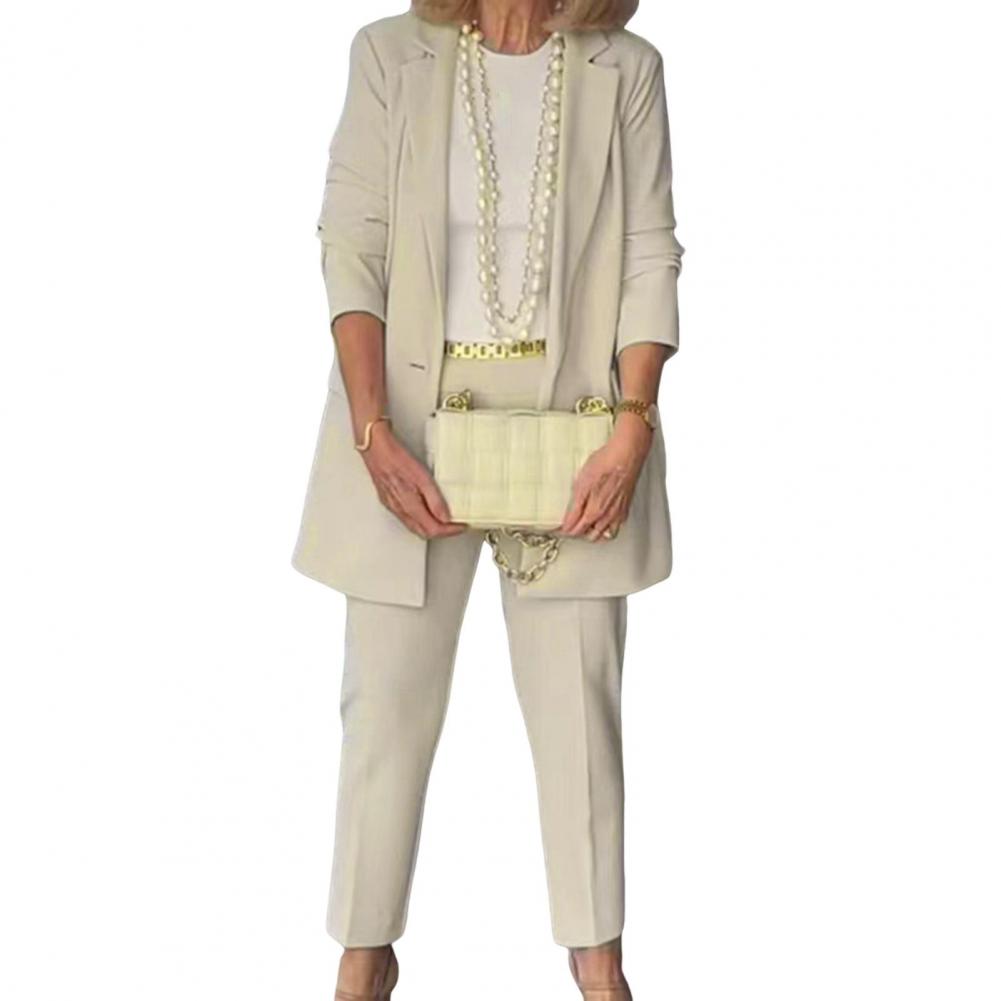 Costume Décontracté pour le Travail Ensemble Tailleur Élégant pour Femme d'Affaires avec Manteau à Revers Bouton Unique Pantalon Droit Taille Haute Long pour Ol