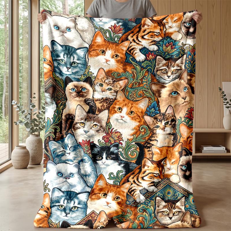 Cat Fishing Adventure blanket Personalized Name Flannel Blanket Soft Cozy Plush Throw for Sofa Bed Lightweight Home Decor