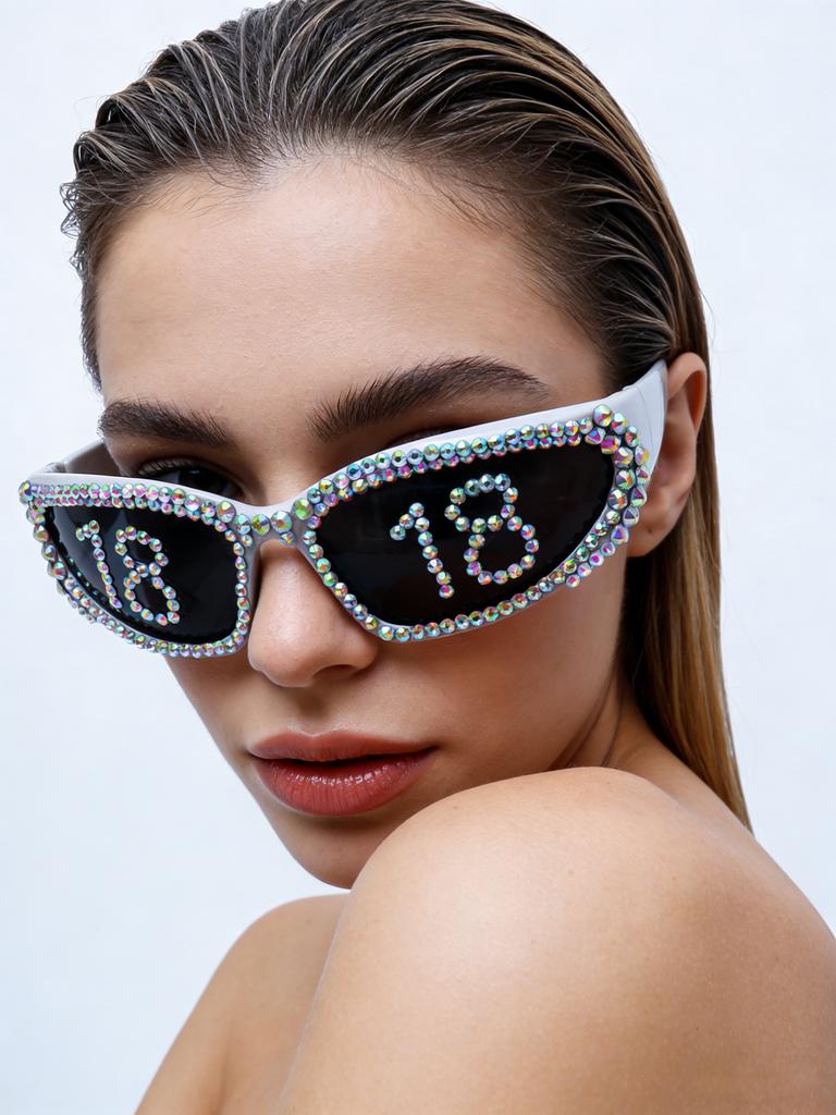 Birthday Party Sunglasses Number Decor Rhinestone Trim UV Blocking Shades for All Age Birthday Events KJ193