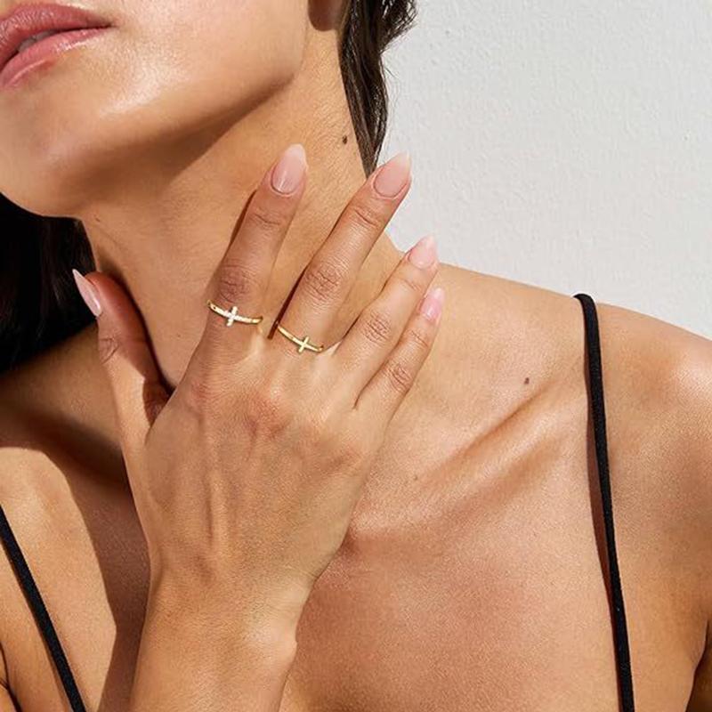 European And American Fashion Design Geometric Crucifix Open Mouth Ring Sets For Women Simple Adjustable Ring Jewerly