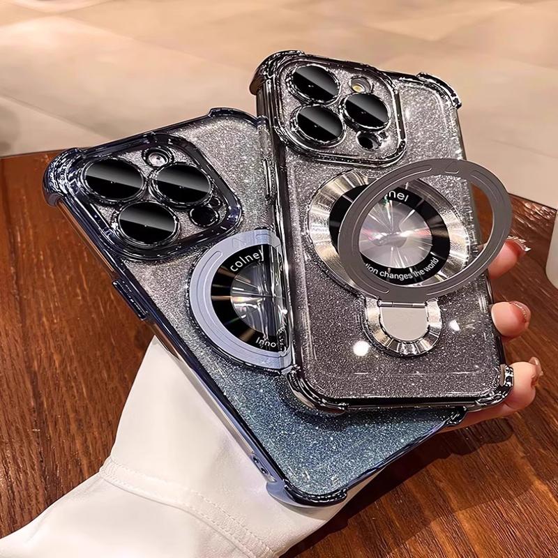 Luxury Glitter Shockproof Phone Case For iPhone 17 17Air 17Pro 17ProMax 16 16E 16Plus 15 15Pro 14 13 12 11 Bracket Holder Cover