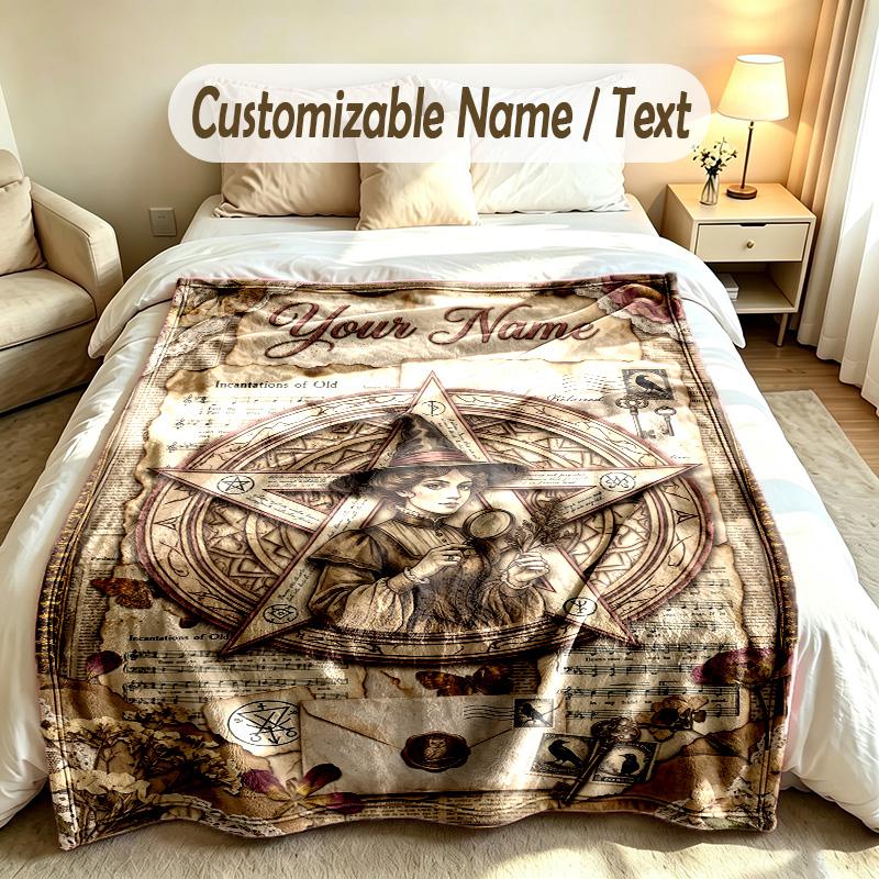Fantasy Magic Theme Custom Blanket Personalized Name & Text Customized Soft Warm Throw Blanket Home Decor