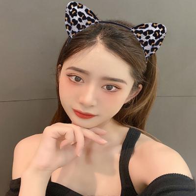 Saç Çemberi Leopar Desenli Kedi Kulak Dekoru Cadılar Bayramı Kafa Bandı Yumuşak Ayarlanabilir Cosplay Başlık Tema Parti Dekorasyonu