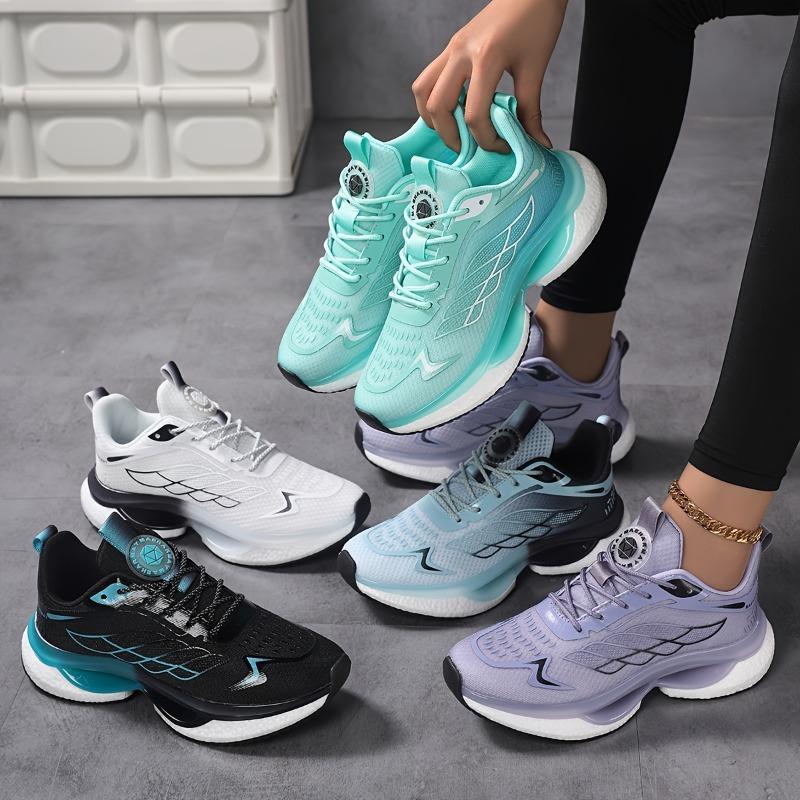 Women'S Sports Shoes, Lace Up Breathable Mesh Shock-Absorbing Running Shoes, Contrasting Color Fashionable Casual Shoes