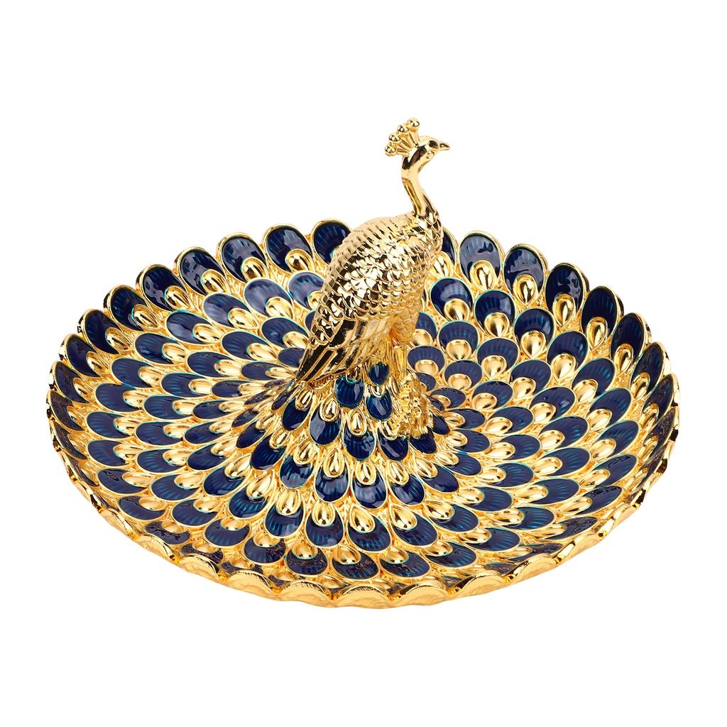 Tavă Rotundă de Servire Formă Păun Farfurie Metalică pentru Gustări Fructe Deserturi Depozitare Decor Masă Acasă Bufet Hotel Bar