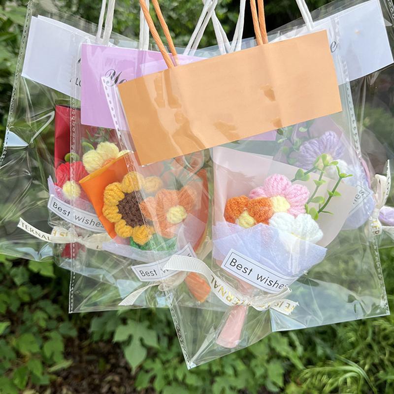 Mini Crochet Flowers Artificial Flower Bouquet Handmade Knitted Flowers Bouquet For Wedding Party Decor Valentine'S Day Gift