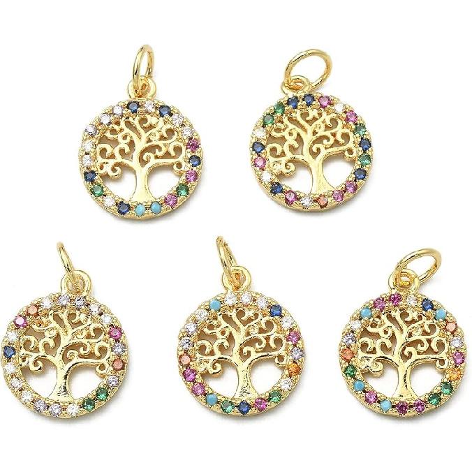 LiQunSweet 12 Pcs 6 Colors Golden Crystal Heart Charms Brass Micro Pave Cubic Zirconia CZ Stone Mini Charm Bulk for Necklace Earrings Jewelry Making