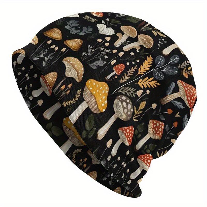 A Men'S Street Style Mushroom-Themed Knitted Hat - Featuring a Vintage Colorful Mushroom Plant Pattern, Made from Durable Knitted Fabric, Comfortable