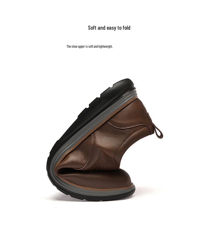 Men's Genuine Leather Breathable Casual Shoes - Versatile Retro Design, Soft Sole, Large Size, Fashionable and Comfortable.