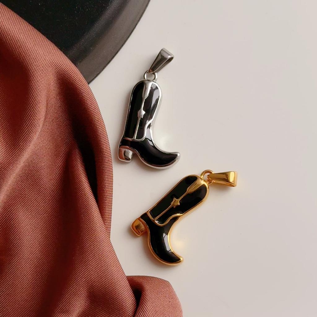 Waterproof Streetwear Enamel Cowboy Boot Pendant 18k Gold Plated Stainless Steel Charms For Diy Jewelry Accessories