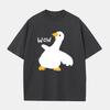 ZAZOMDE 2026 New Retro Doodle Animal T Shirt Fluffy White Goose with Wow Slogan Graphic Print Casual Hip Hop Oversized Tops