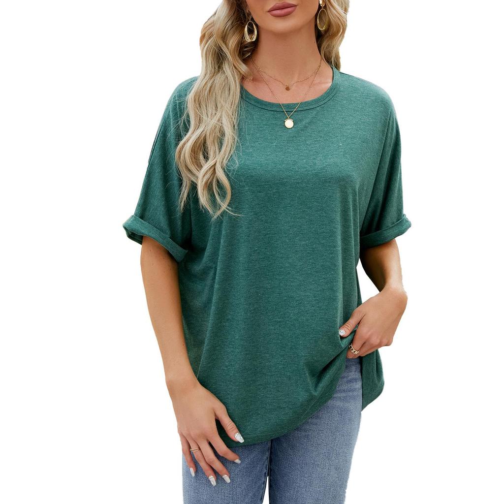 Summer New Women's T-shirt Solid Color Round Neck Loose Short-sleeved T-shirt Tops