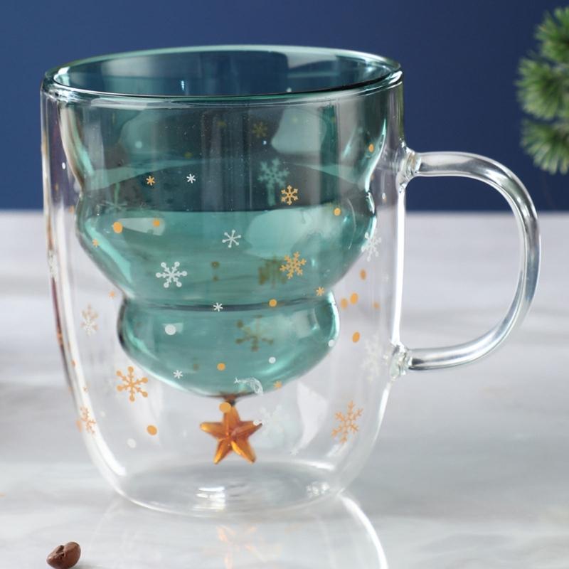 300ML Lovely Christmas Tree Glass Cup Heat-Resistant Double Wall Glass Cup