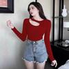 Chic Slim-Fit Black Women's Long-Sleeve T-Shirt for Autumn/Winter