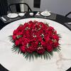 Large Round Hotel Dining Table Centerpiece: Artificial Flower Bouquet Arrangement with Turntable for Private Rooms
