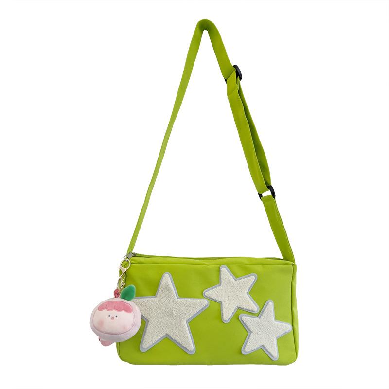 Japanese Cartoon Small Bag Women's New 2025 Mori Fashion Star Splicing Grid Personalized Shoulder Crossbody Small Square Bag