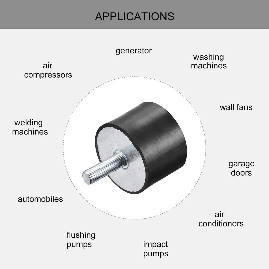 Uxcell Gummilager, M8 Außengewinde/Innengewinde, Schwingungsdämpfer für Garagentore, Kompressoren, Auto-Boot-Puffer, D40mm x H30mm, 4 Stück