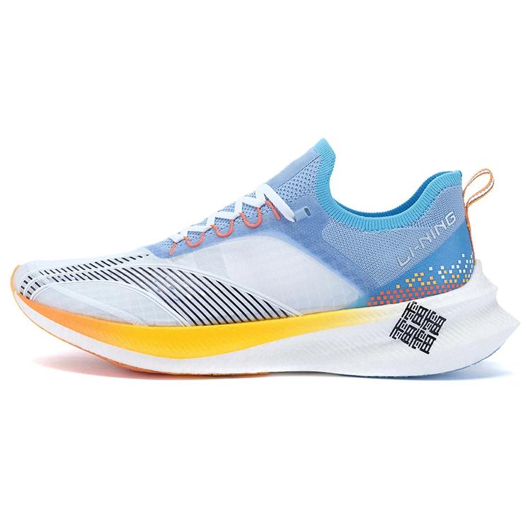 New LINING Feidian Challenger Running Shoes Men Low Top Standard White/New Aurora Blue ARMR011-6
