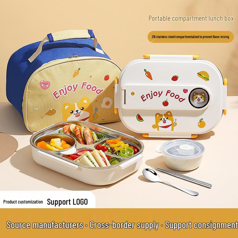 316 Stainless Steel Insulated Bento Lunch Box for First-Grade Girls, Four Compartments, Perfect for School.
